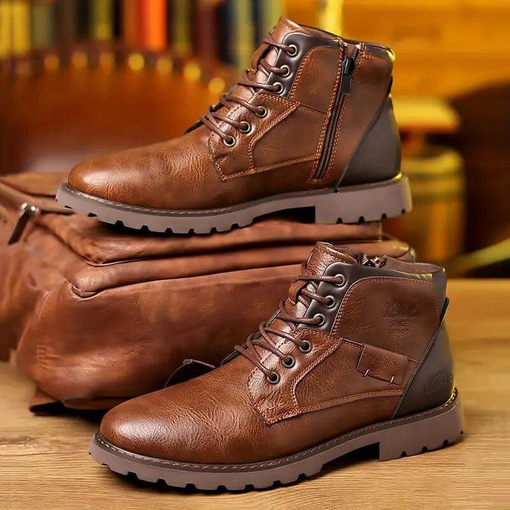 Classic men's brown zipper dress boots. Stylish leather ankle boots for professional or smart casual wear.