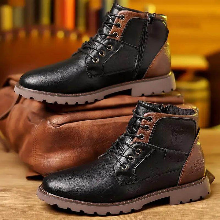 Elegant black men's dress boots with convenient zipper closure. Versatile formal & professional footwear.