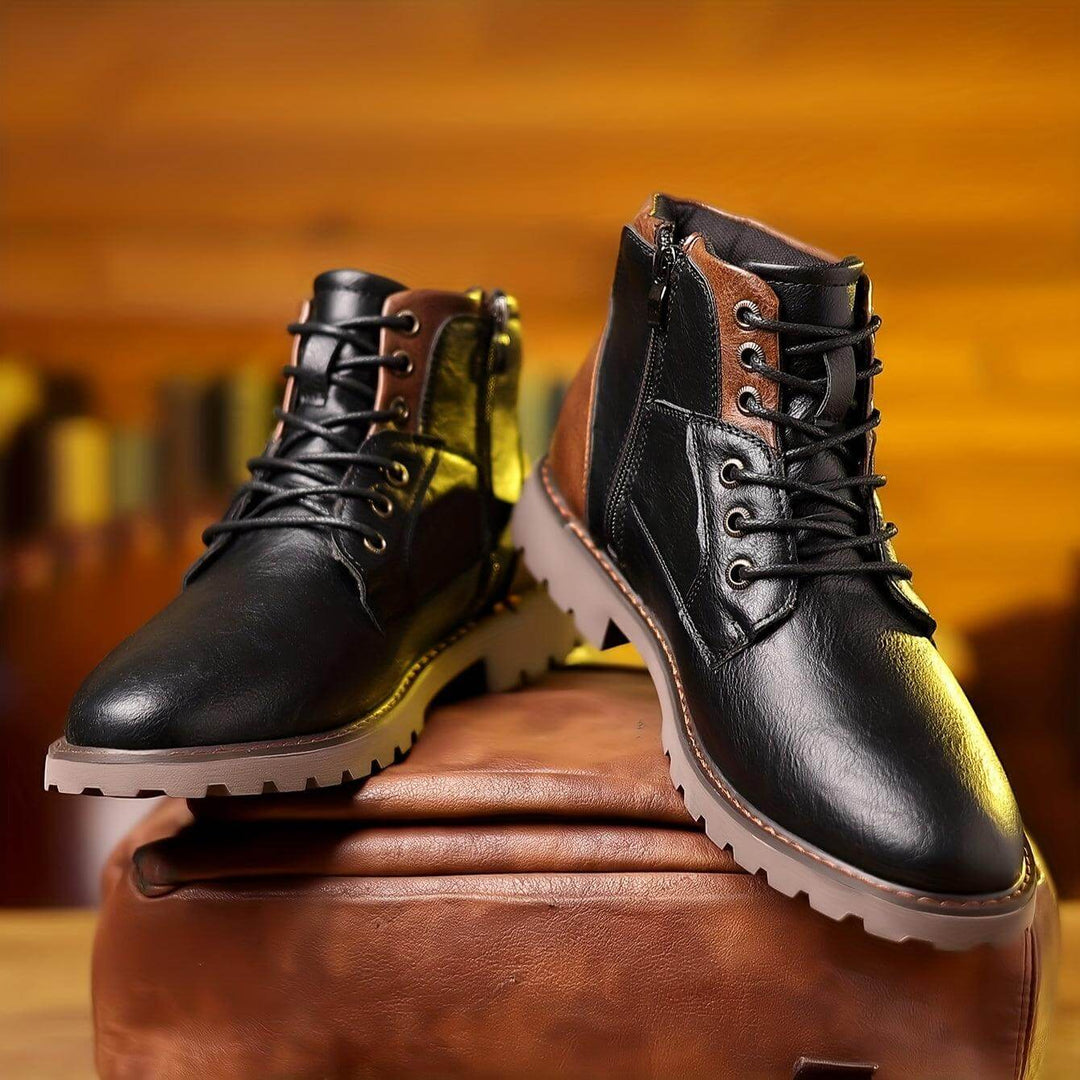 Comfortable men's leather ankle boots with zipper. Perfect dress boots for formal events & business attire.
