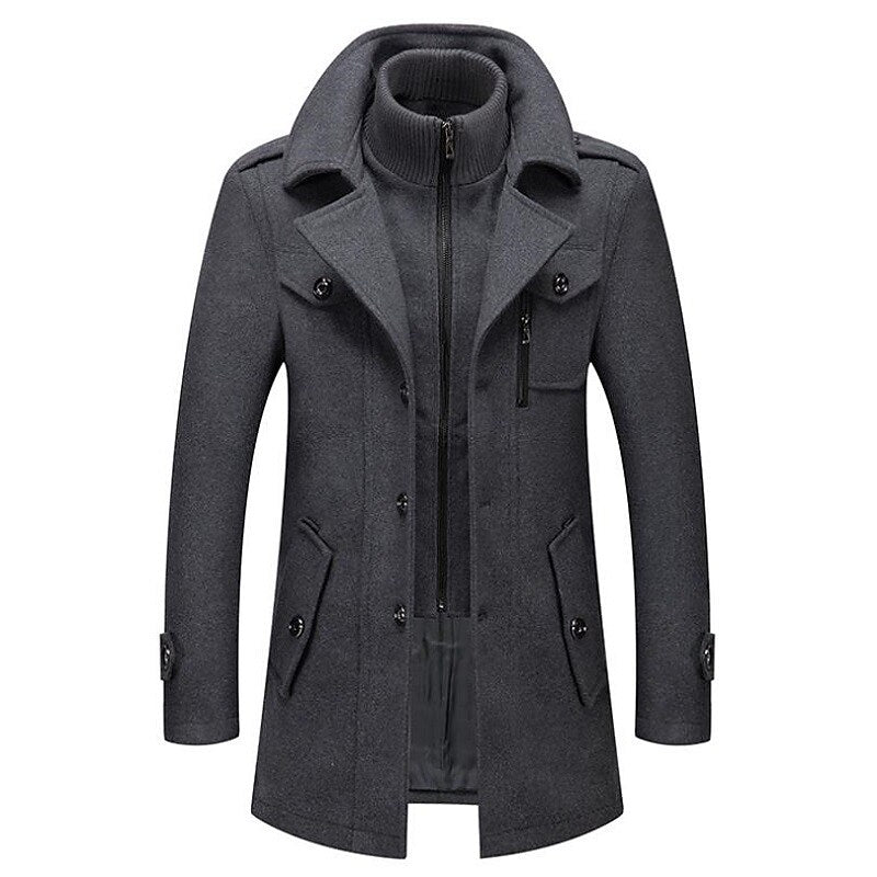 Classic men's double-breasted pea coat in charcoal gray, perfect for timeless winter style and cold weather protection.