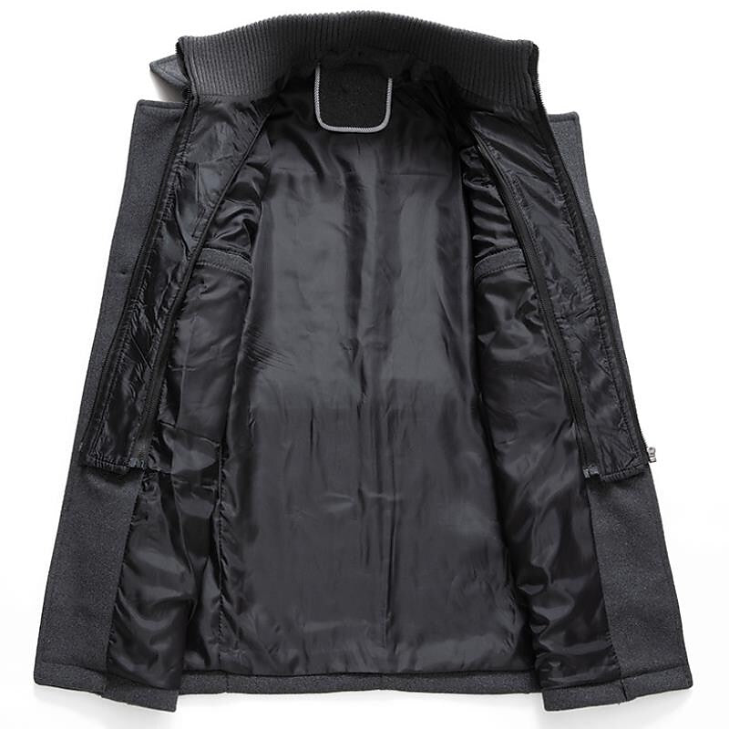 Men's classic brown double-breasted pea coat with button front, essential cold weather outerwear for modern men.