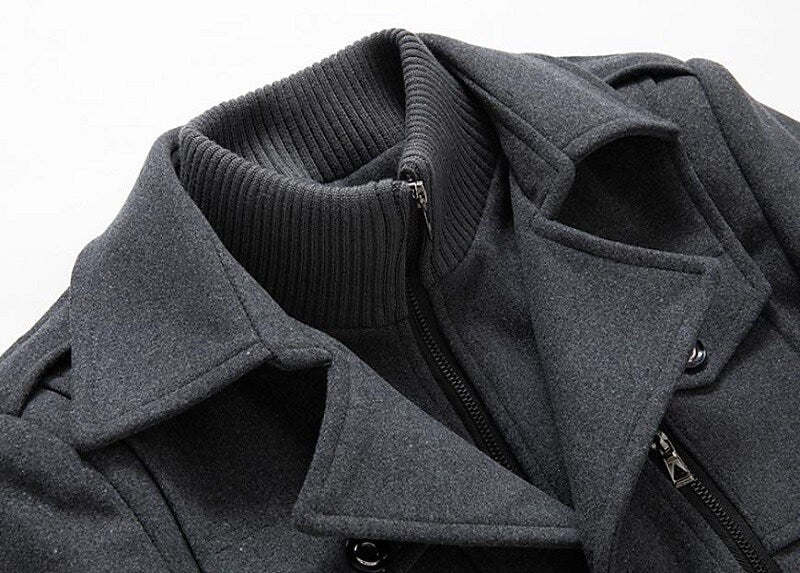 Elegant men's double-breasted pea coat, a classic winter jacket offering sophisticated style for various occasions.