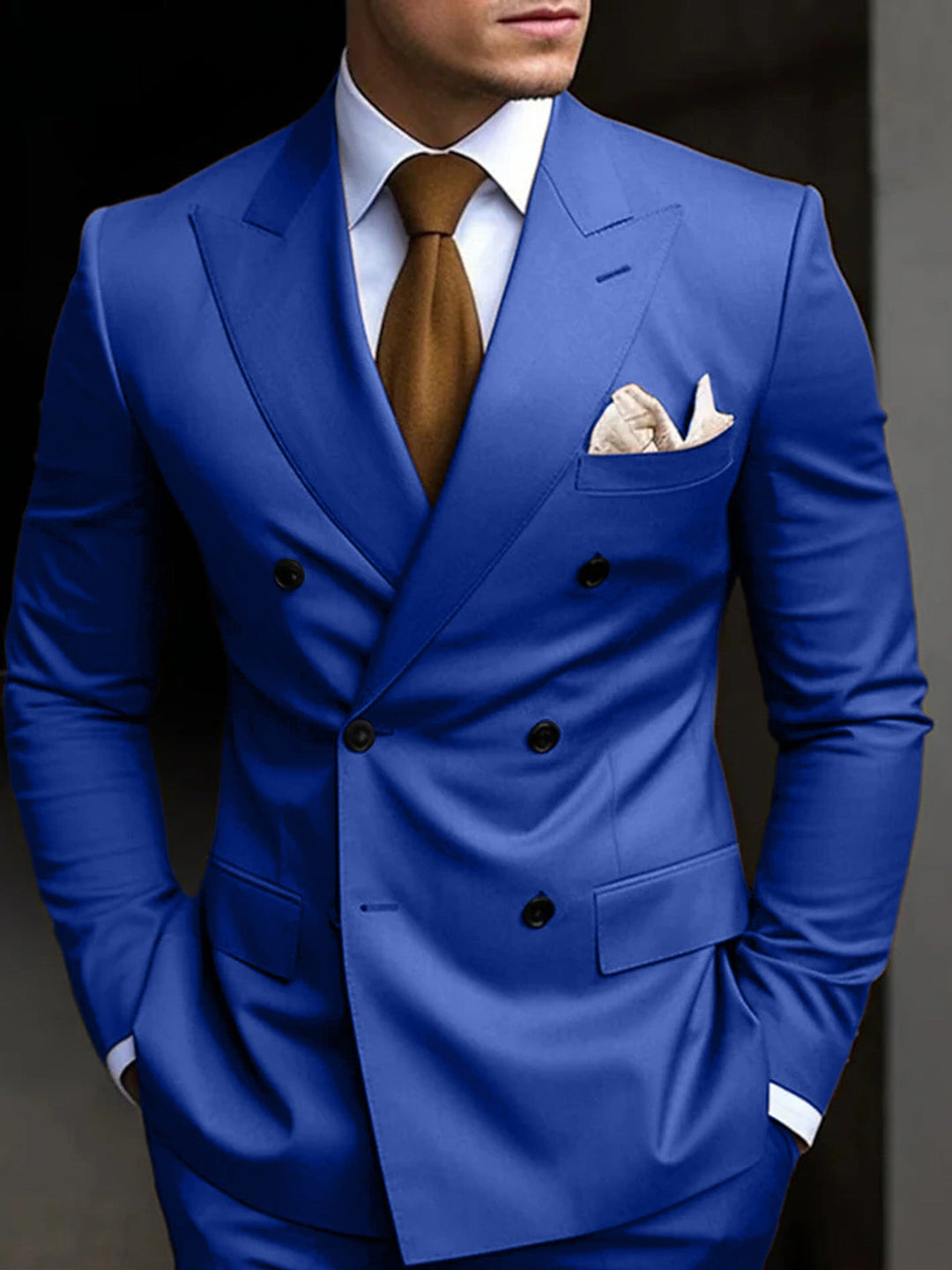 Elegant men's classic double-breasted suit, a 2-piece formal wear essential.