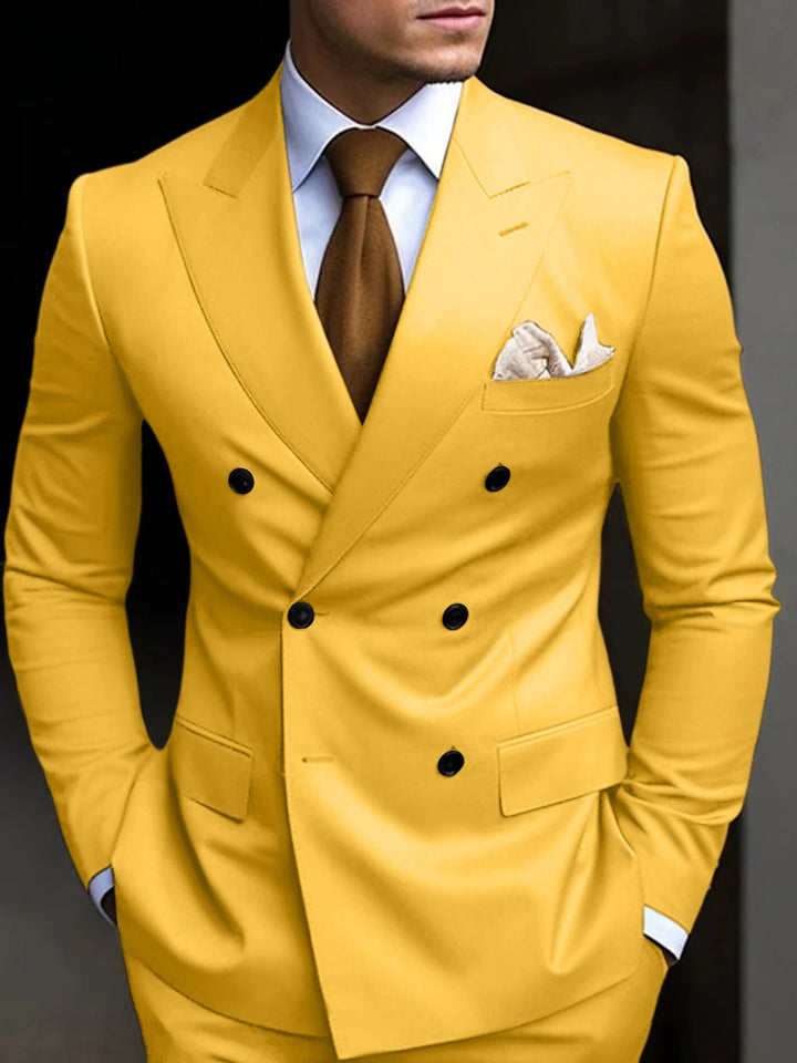 Men's professional double-breasted suit, tailored 2-piece for formal business style.