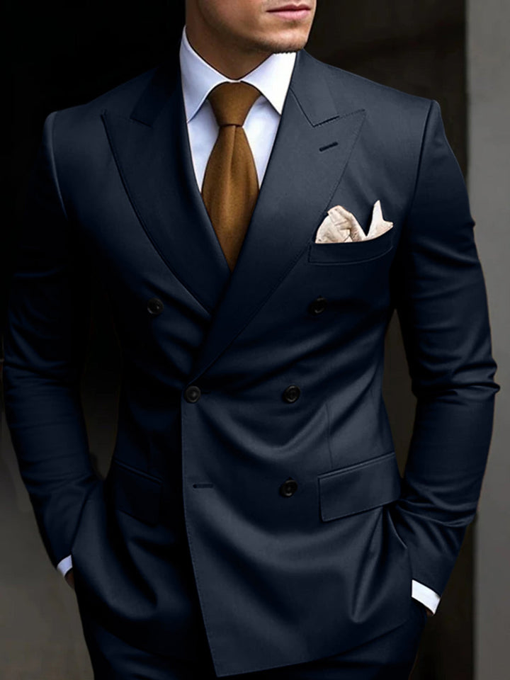 Classic men's double-breasted suit set, 2-piece tailored for formal occasions.