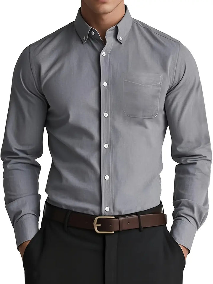 Versatile men's classic long-sleeve button-down shirt. Perfect collared top for workwear or weekend casual style.