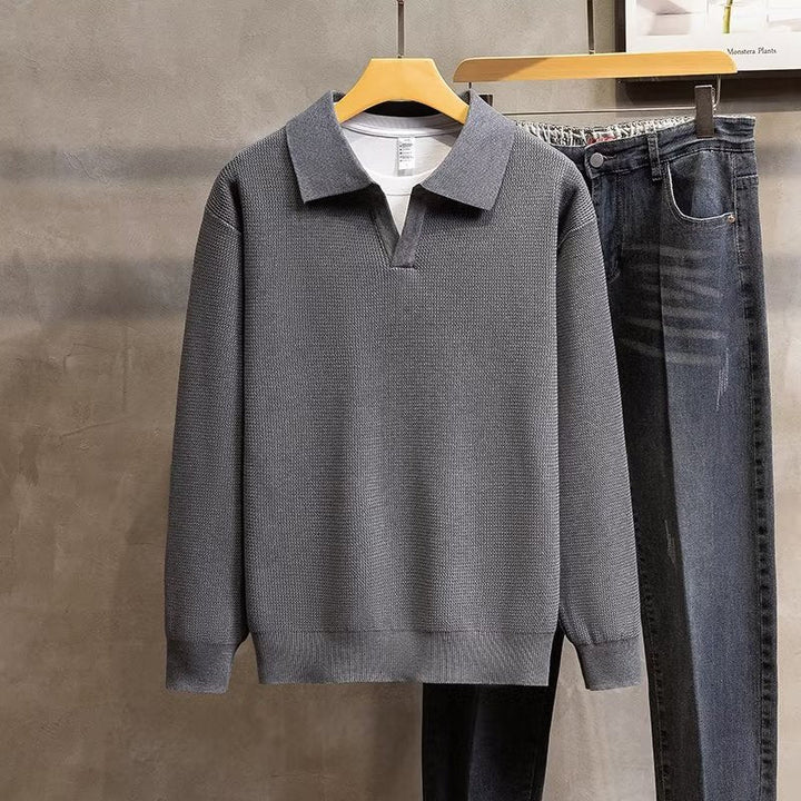 Mens long sleeve polo sweater. Classic knitwear, ideal for effortless autumn & winter fashion.
