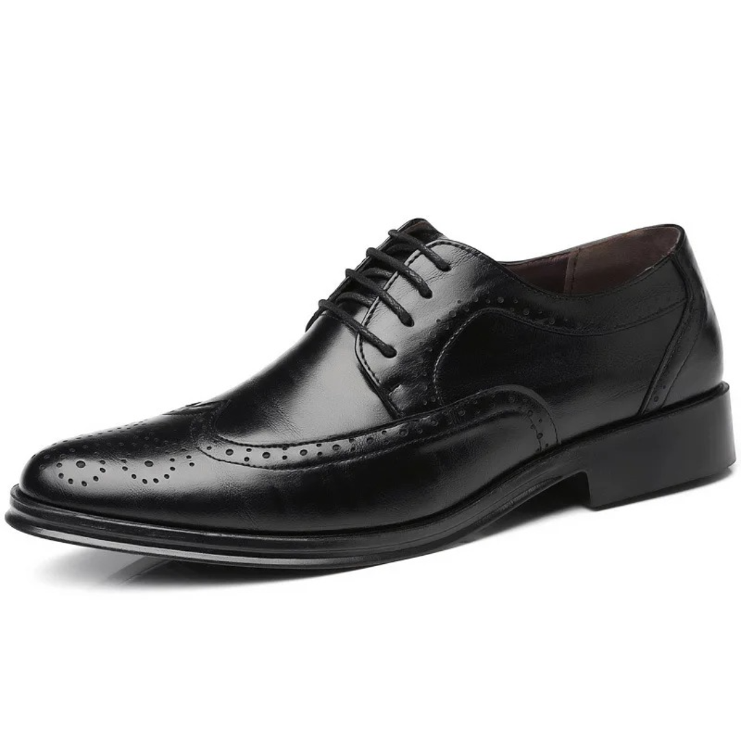 Premium men's classic Oxford brogue dress shoes, combining formal elegance with smart casual versatility for work.