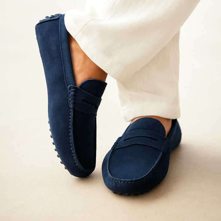 Classic men's penny loafers, elegant slip-on dress shoes for formal or casual stylish comfort.