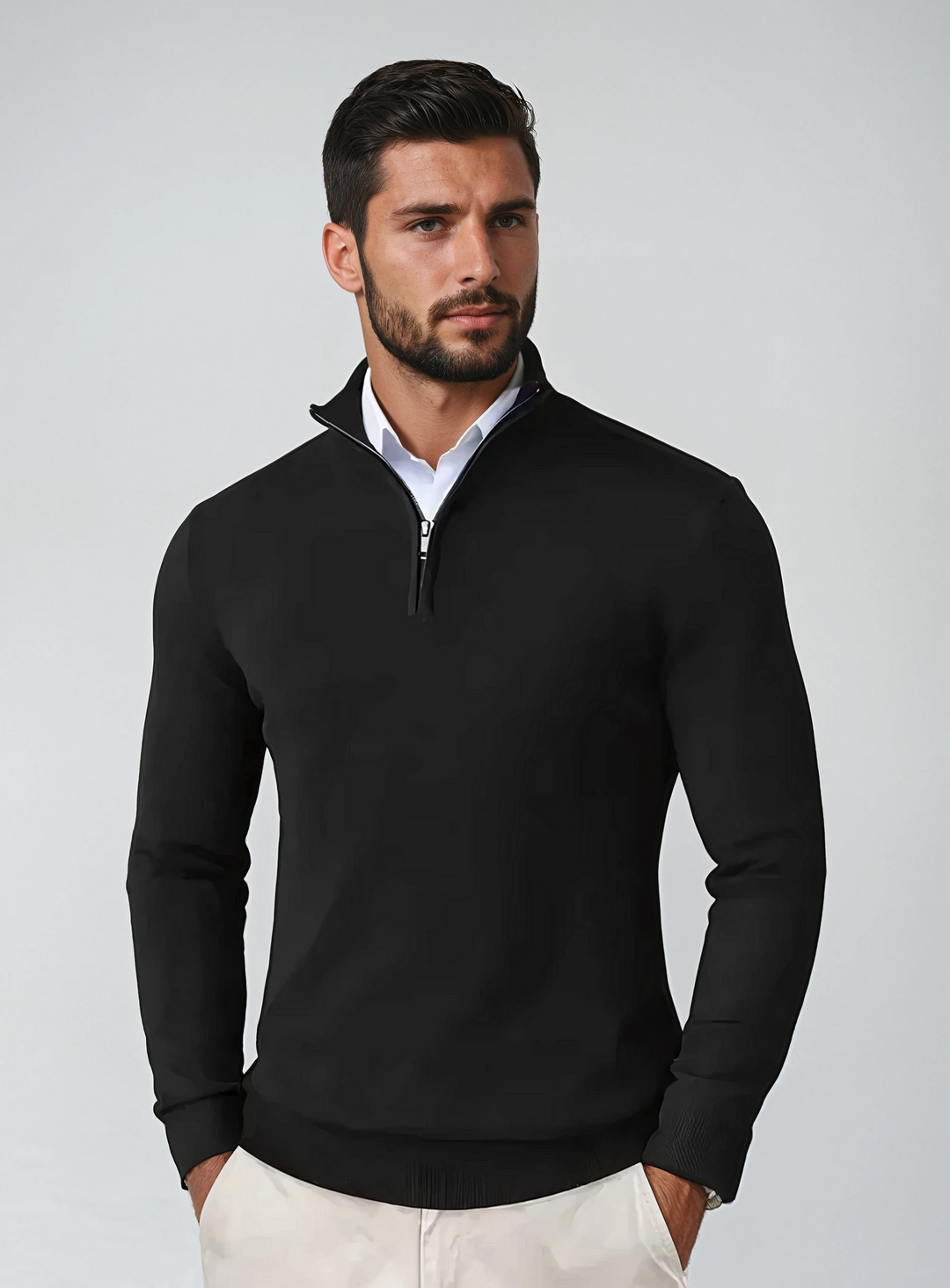 Classic men's quarter-zip sweater, a stylish and comfortable pullover for everyday wear and layering.