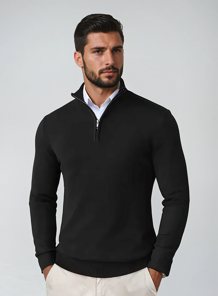 Classic men's quarter-zip sweater, a stylish and comfortable pullover for everyday wear and layering.