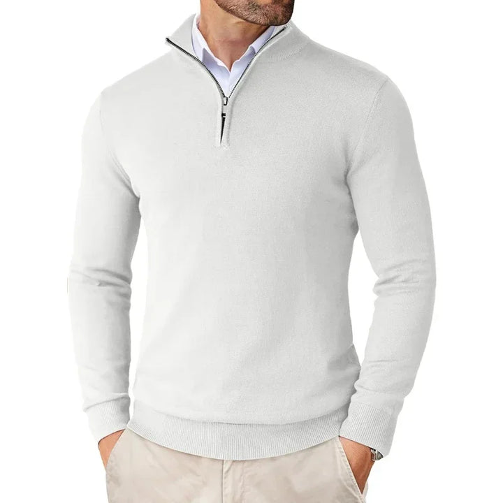 Stylish men's quarter-zip pullover sweater, ideal for smart casual wear and versatile men's fashion.