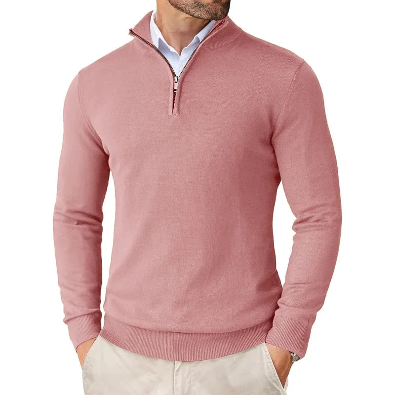 Elevate your style with this men's quarter-zip sweater, a timeless long-sleeve pullover for men.