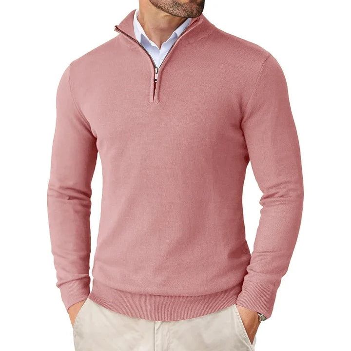 Elevate your style with this men's quarter-zip sweater, a timeless long-sleeve pullover for men.