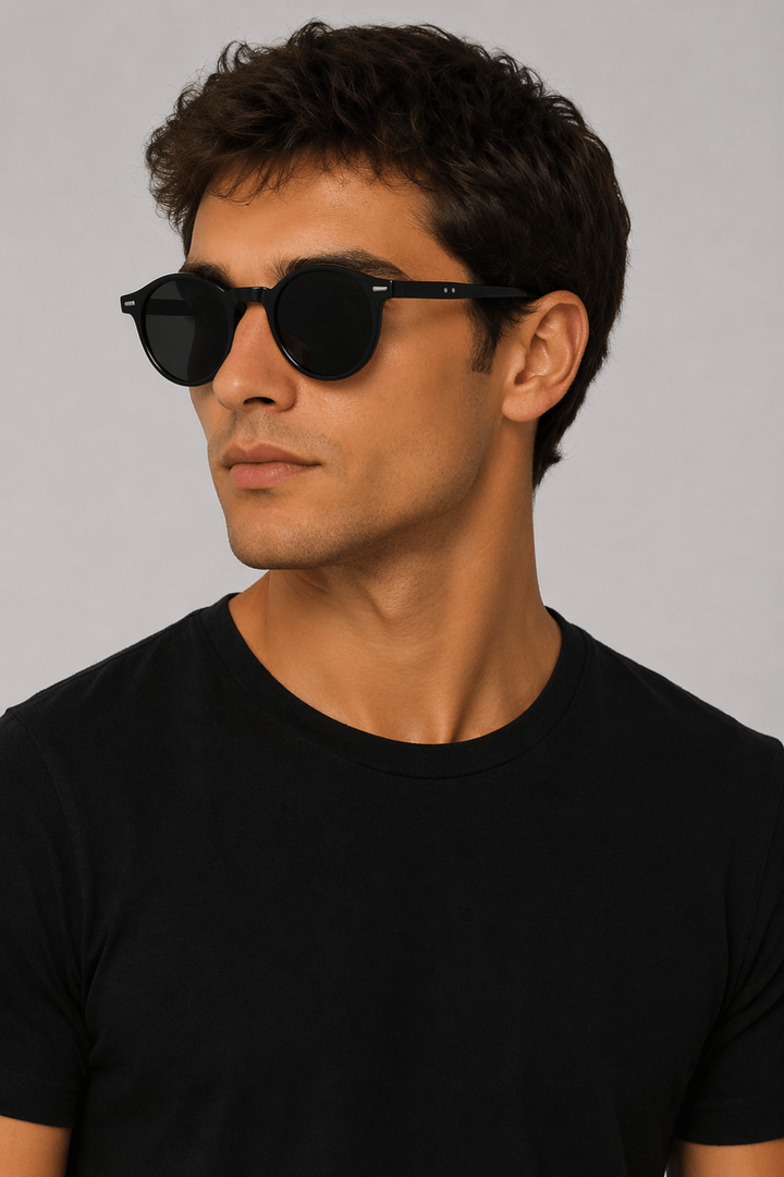Vintage-inspired men's round sunglasses, a timeless classic retro eyewear accessory.