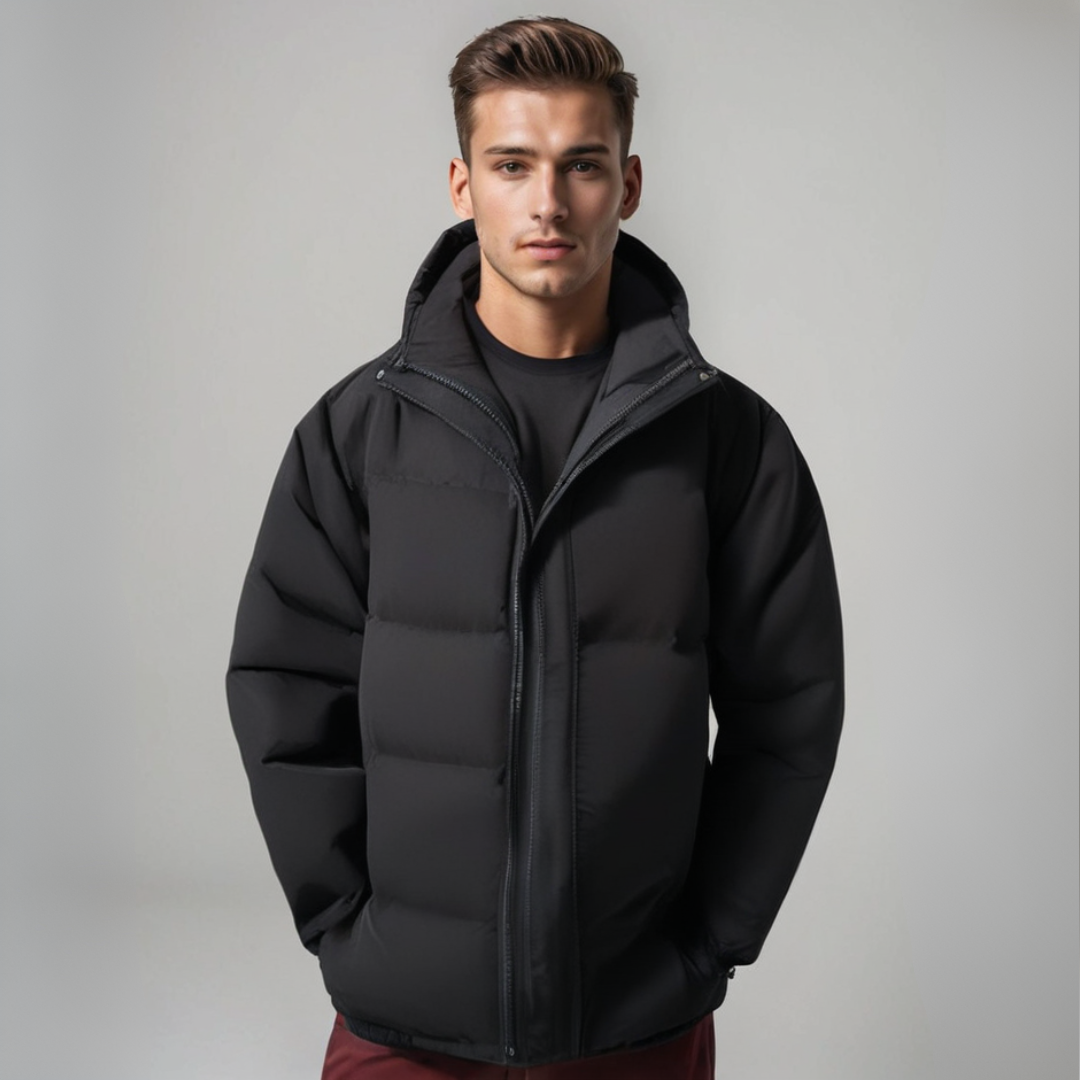 Classic men's warm hooded jacket for everyday comfort & style.