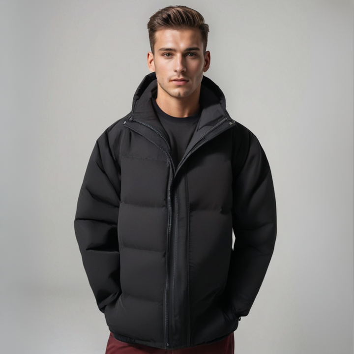 Classic men's warm hooded jacket for everyday comfort & style.