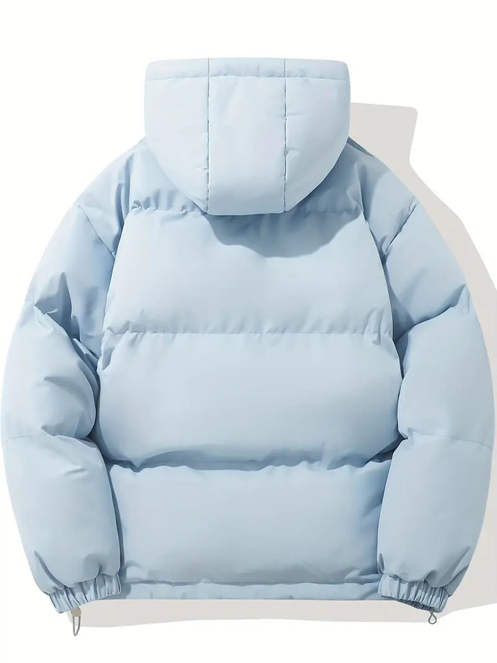 Zip-up men's classic jacket with hood, providing warmth & style.