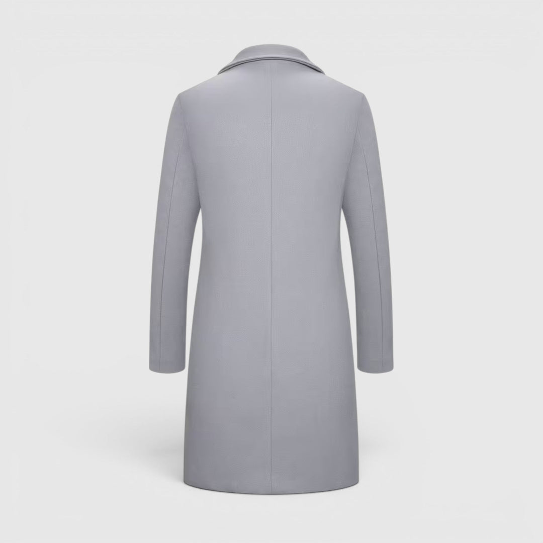 Formal men's single-breasted long coat, an elegant winter trench coat.