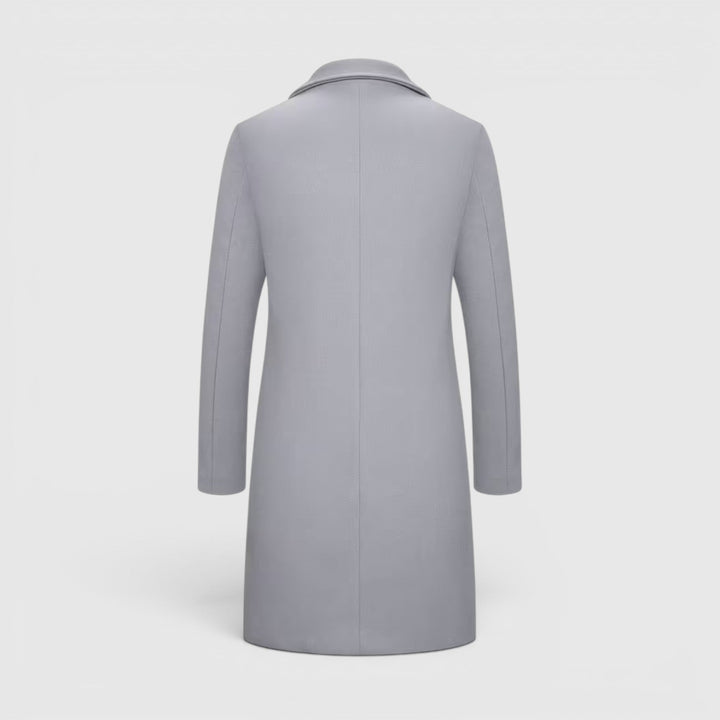 Formal men's single-breasted long coat, an elegant winter trench coat.