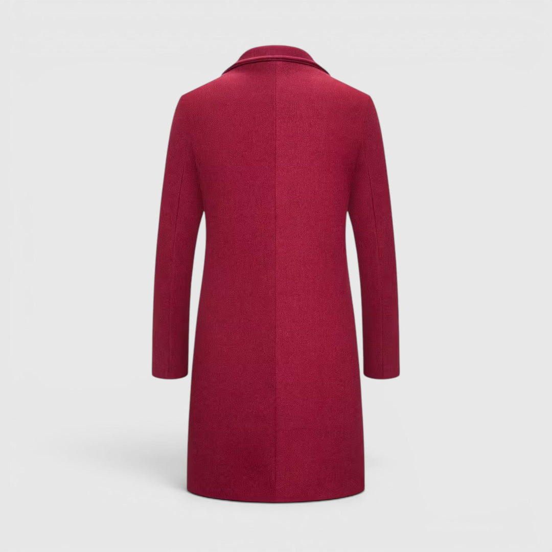 Stylish men's outerwear, single-breasted long overcoat for winter fashion.
