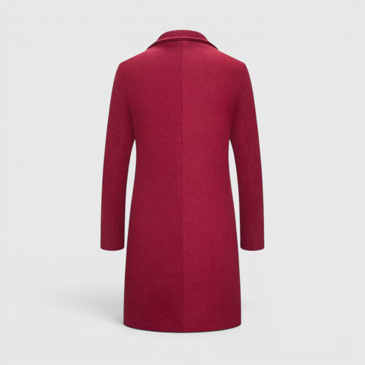 Stylish men's outerwear, single-breasted long overcoat for winter fashion.