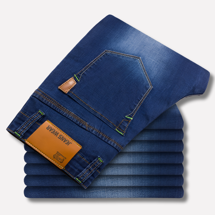 Classic straight leg men's jeans in comfortable denim, perfect for everyday casual wear.