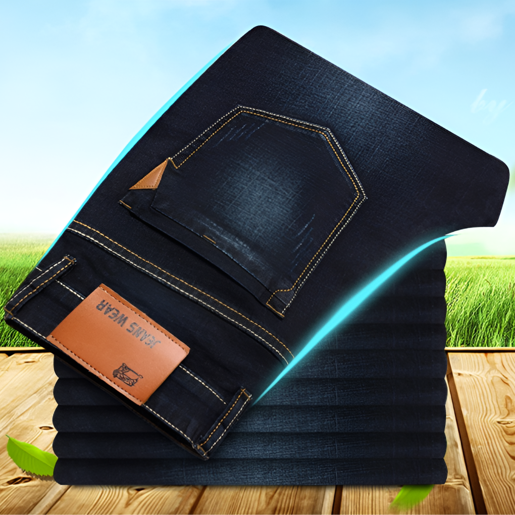 Black straight leg men's classic fit jeans for versatile everyday comfort & style. Durable denim.