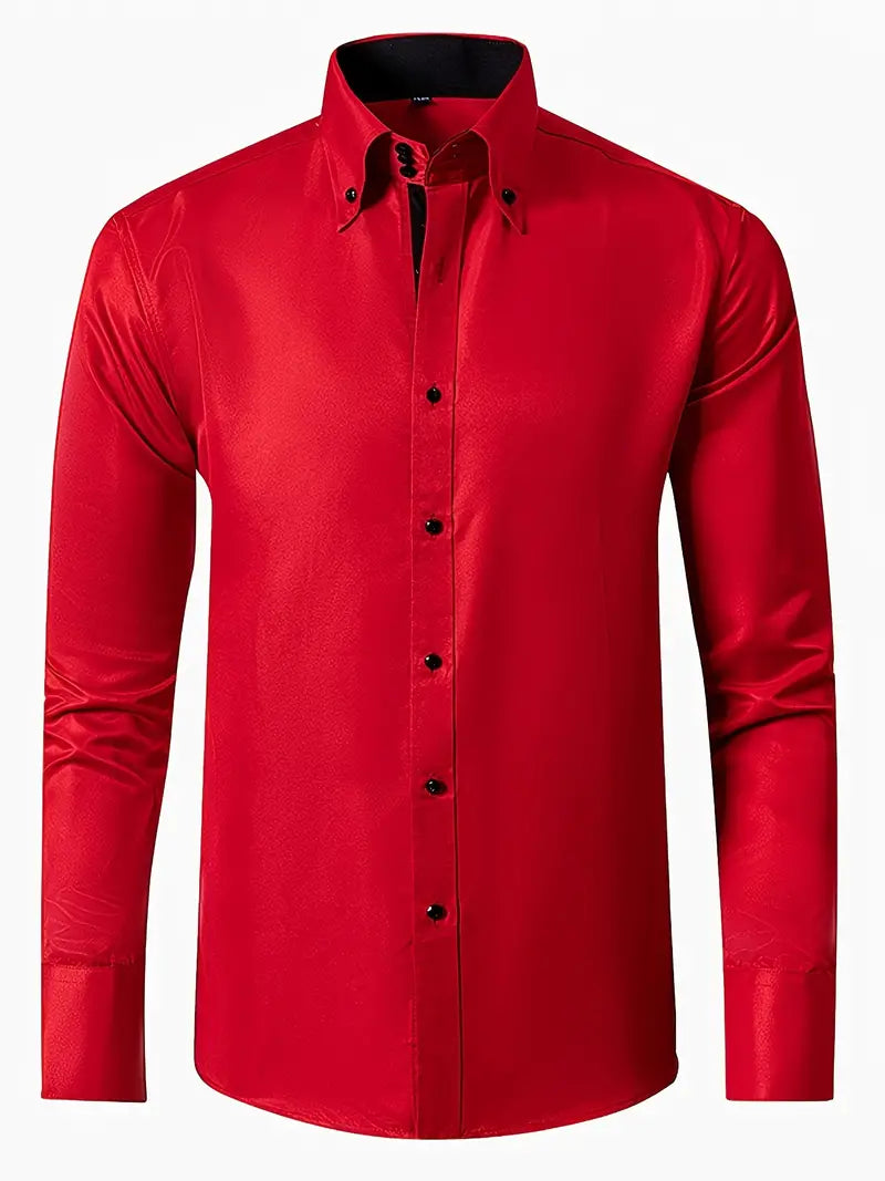 Stylish men's slim fit dress shirt with button-down collar. Ideal for business meetings & formal events.