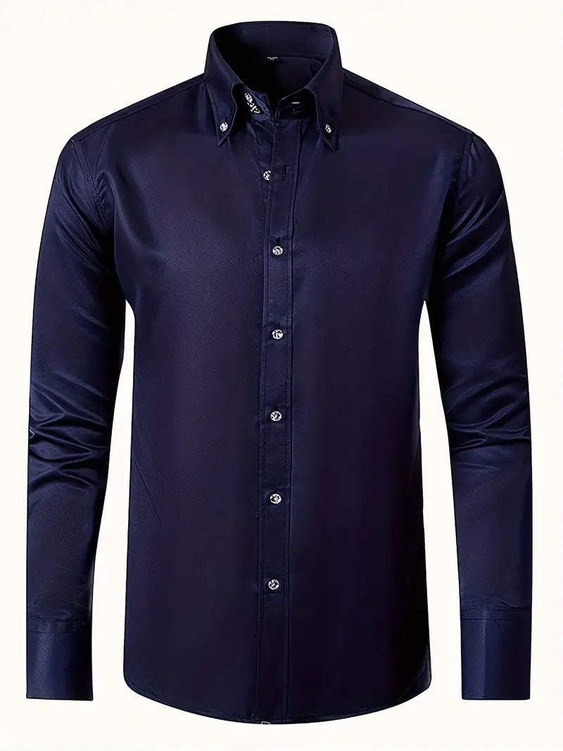 Professional men's long sleeve button-down shirt, slim fit. Essential business wear for modern men.