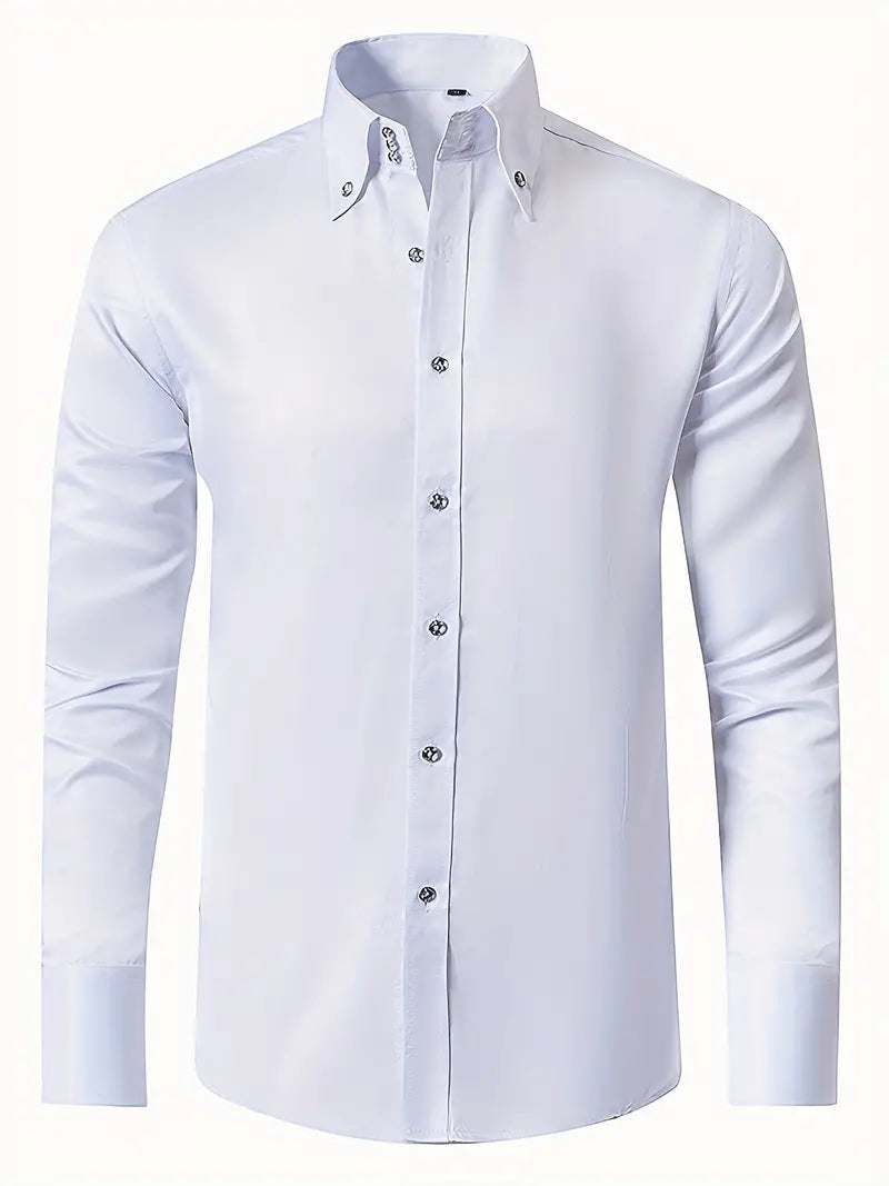 Elegant men's slim fit formal shirt. A versatile button-down long sleeve top for office & special events.