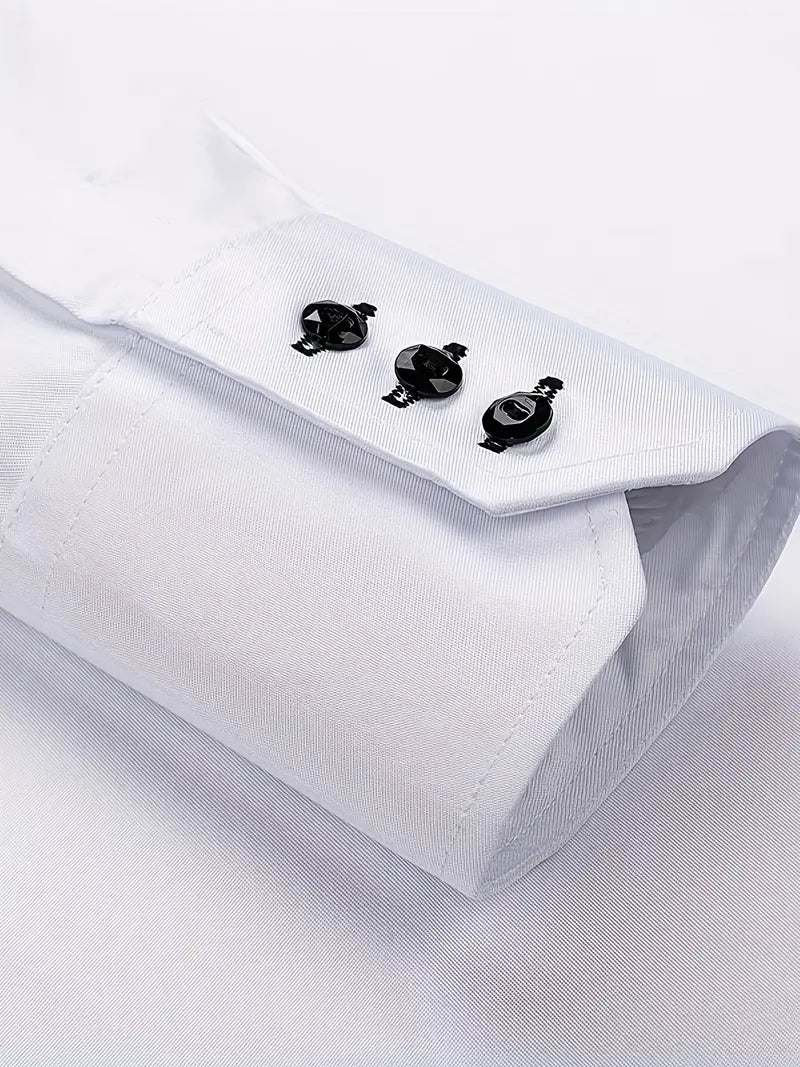 Men's tailored slim fit button-down dress shirt. Ideal for a polished business and formal fashion statement.