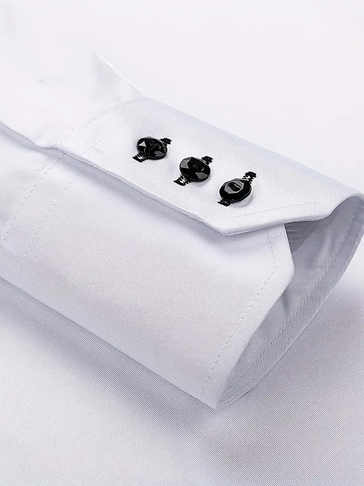 Men's tailored slim fit button-down dress shirt. Ideal for a polished business and formal fashion statement.