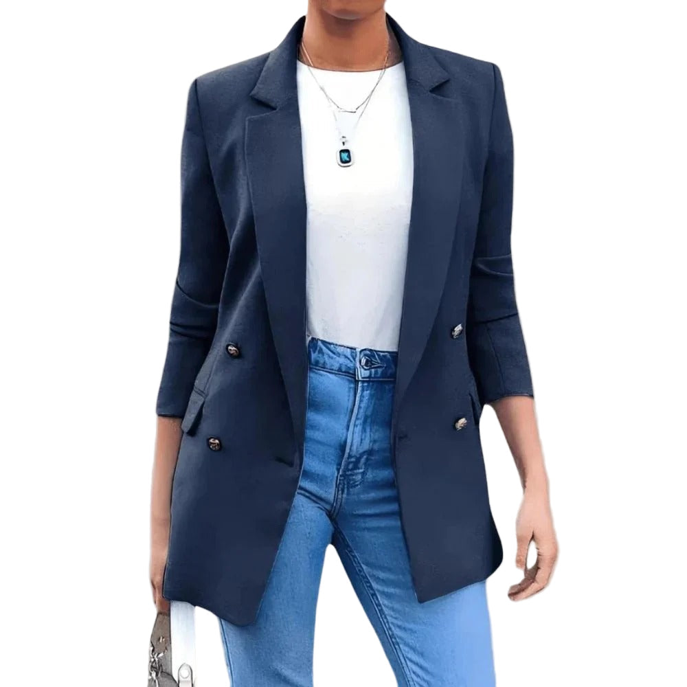 Tailored classic women's blazer for a sleek professional look. Perfect smart-casual outerwear.