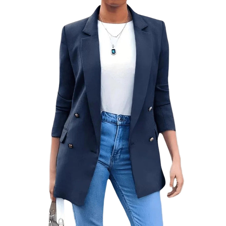 Tailored classic women's blazer for a sleek professional look. Perfect smart-casual outerwear.