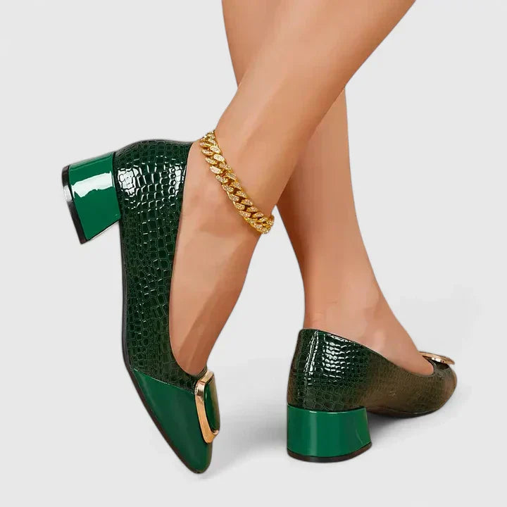 Comfortable women's block heel loafers, easy slip-on design for classic everyday footwear.