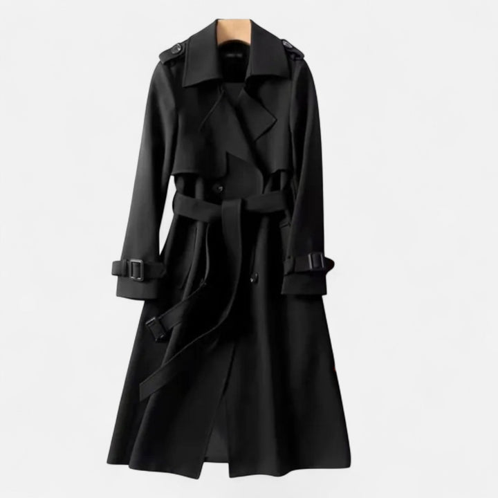 Classic women's mid-length trench coat with elegant tie-waist detail