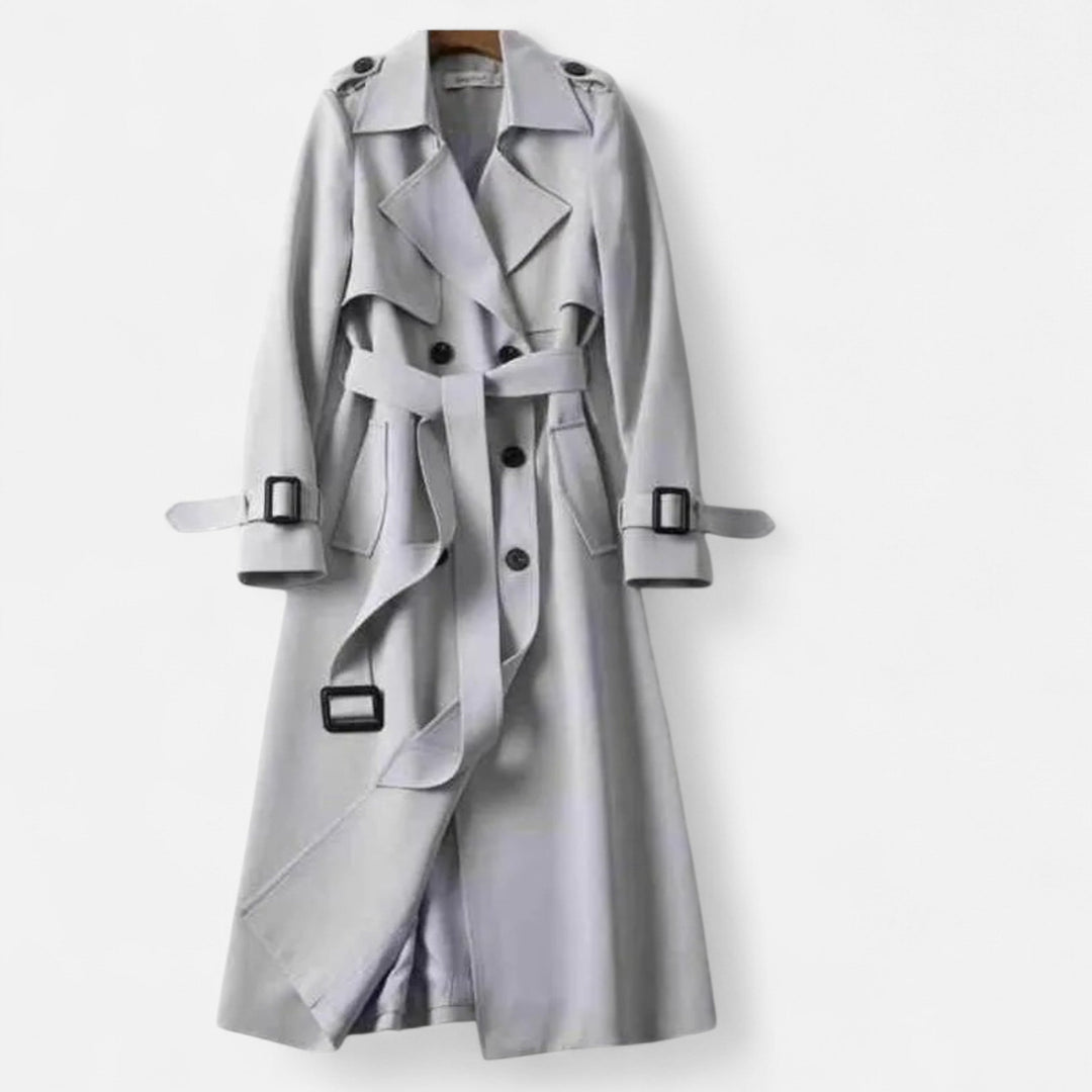Cozy and chic: women's mid-length tie-waist trench coat for cooler weather