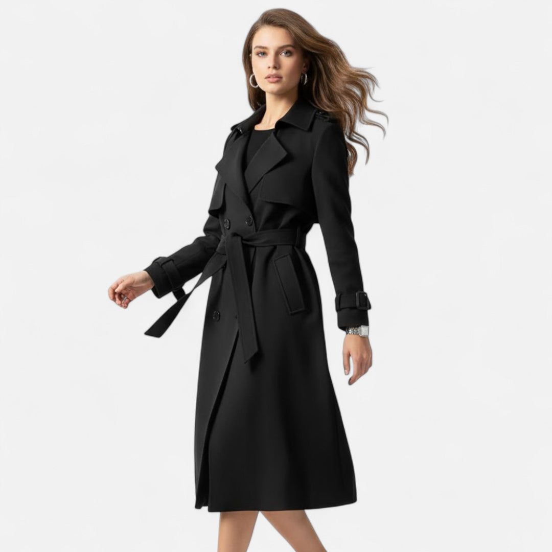 Fashionable beige tie-waist trench coat for women, perfect for spring