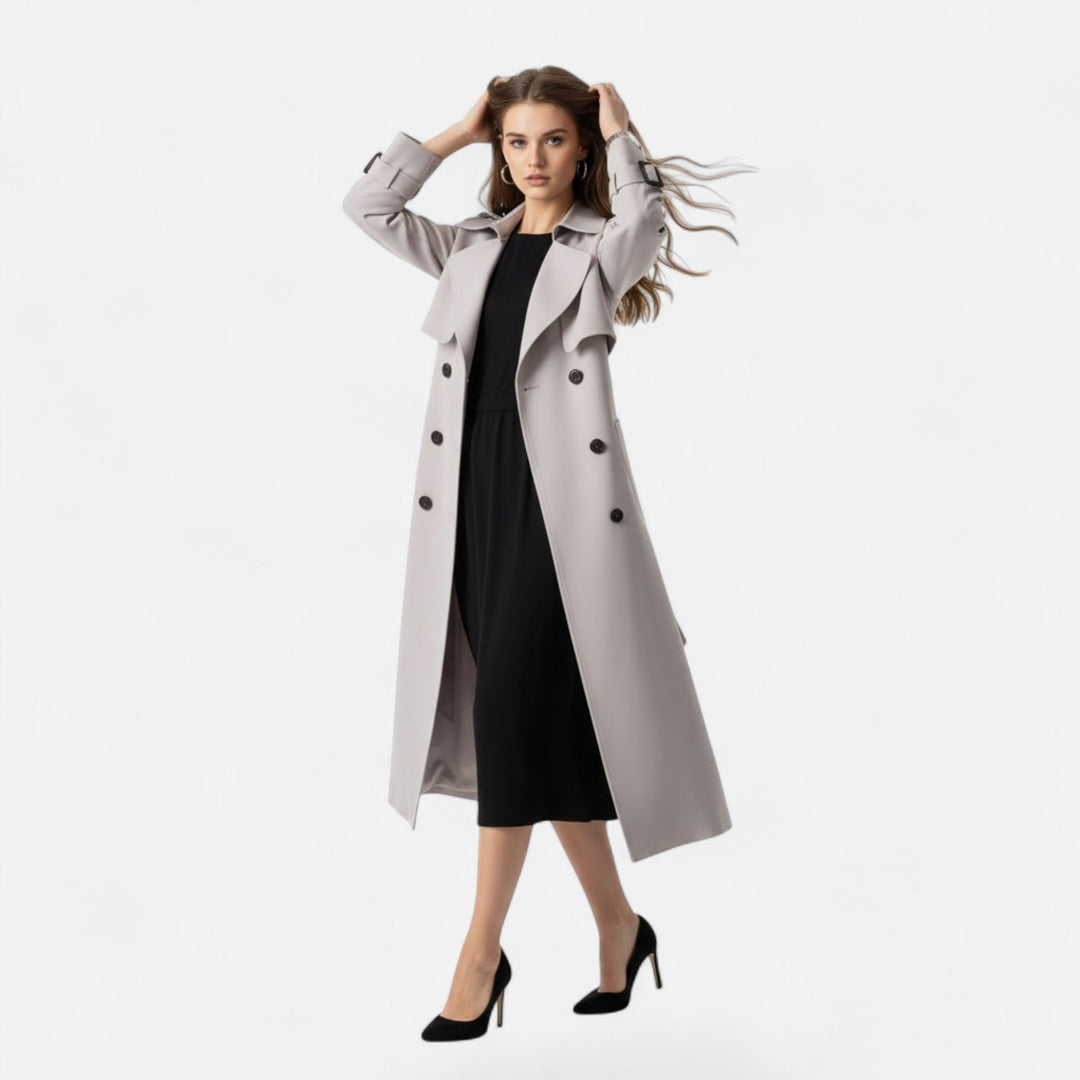 Elegant outerwear: women's classic mid-length trench coat with belt