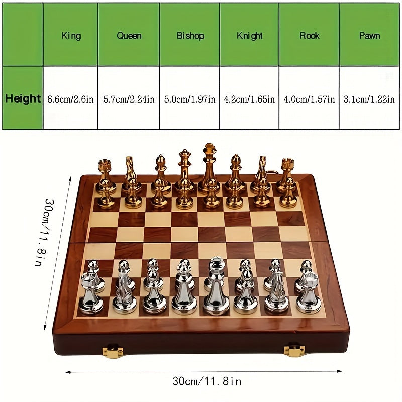 Vintage style folding chess set, perfect for strategy game enthusiasts.