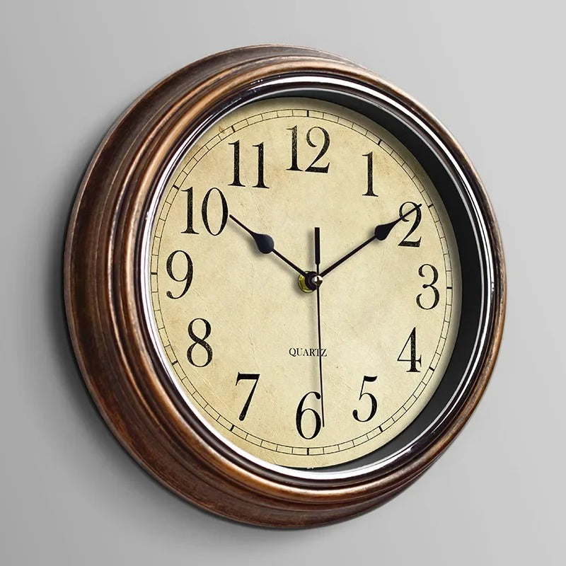 Classic wooden wall clock with silent quartz movement, perfect for living room or office decor.