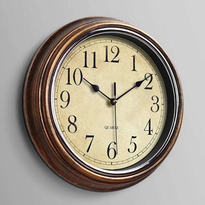 Classic wooden wall clock with silent quartz movement, perfect for living room or office decor.