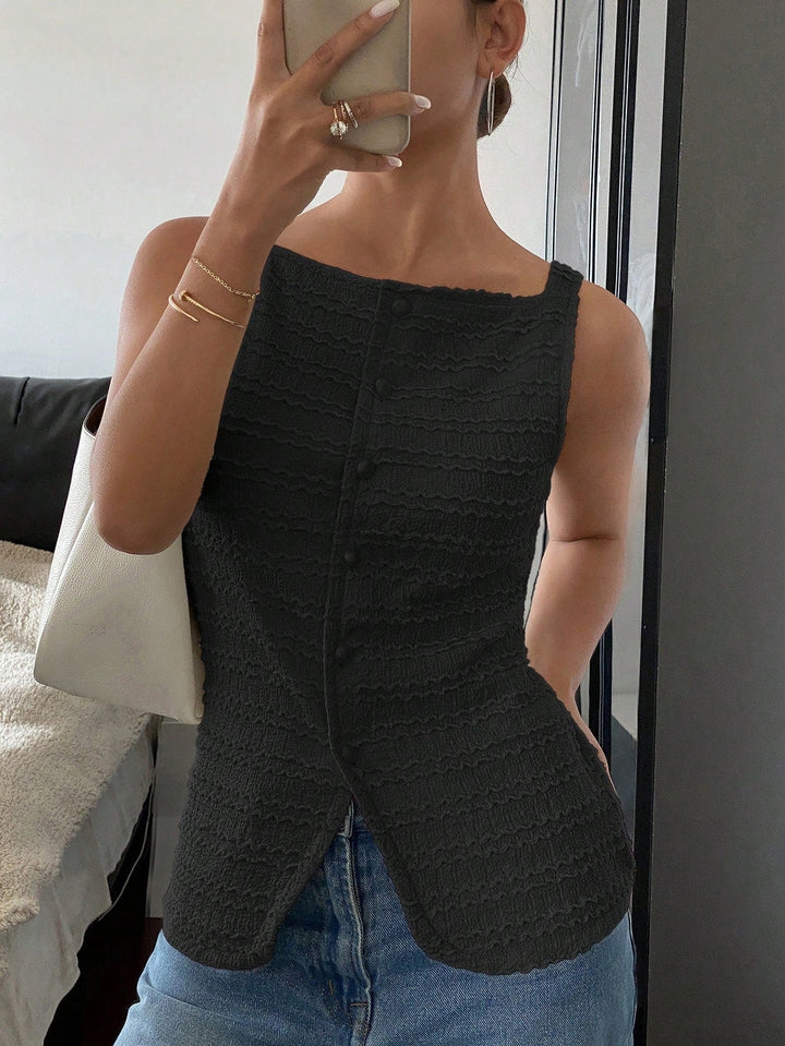 Chic white sleeveless button-front vest for women. Timeless outerwear, perfect for office and smart casual styling.