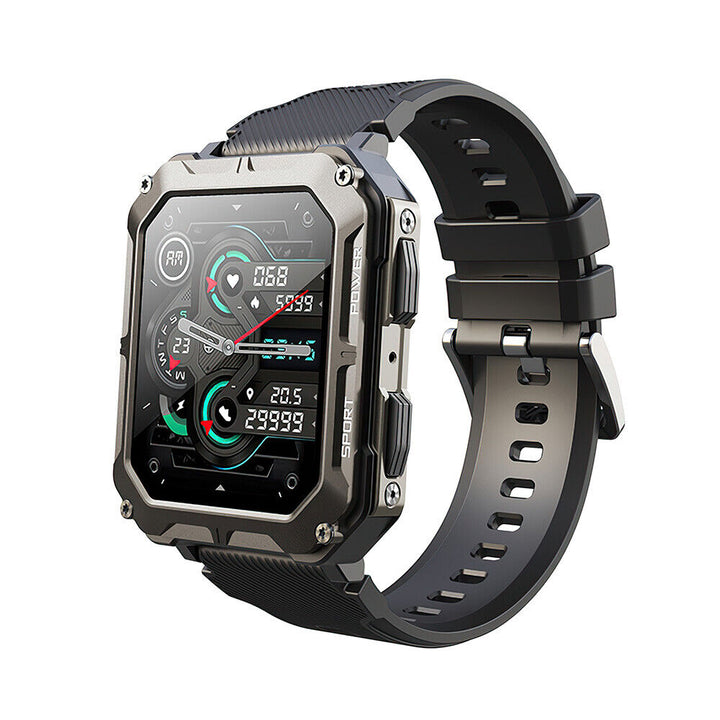 Waterproof rugged smartwatch for swimming and diving, featuring a durable strap and clear digital display.