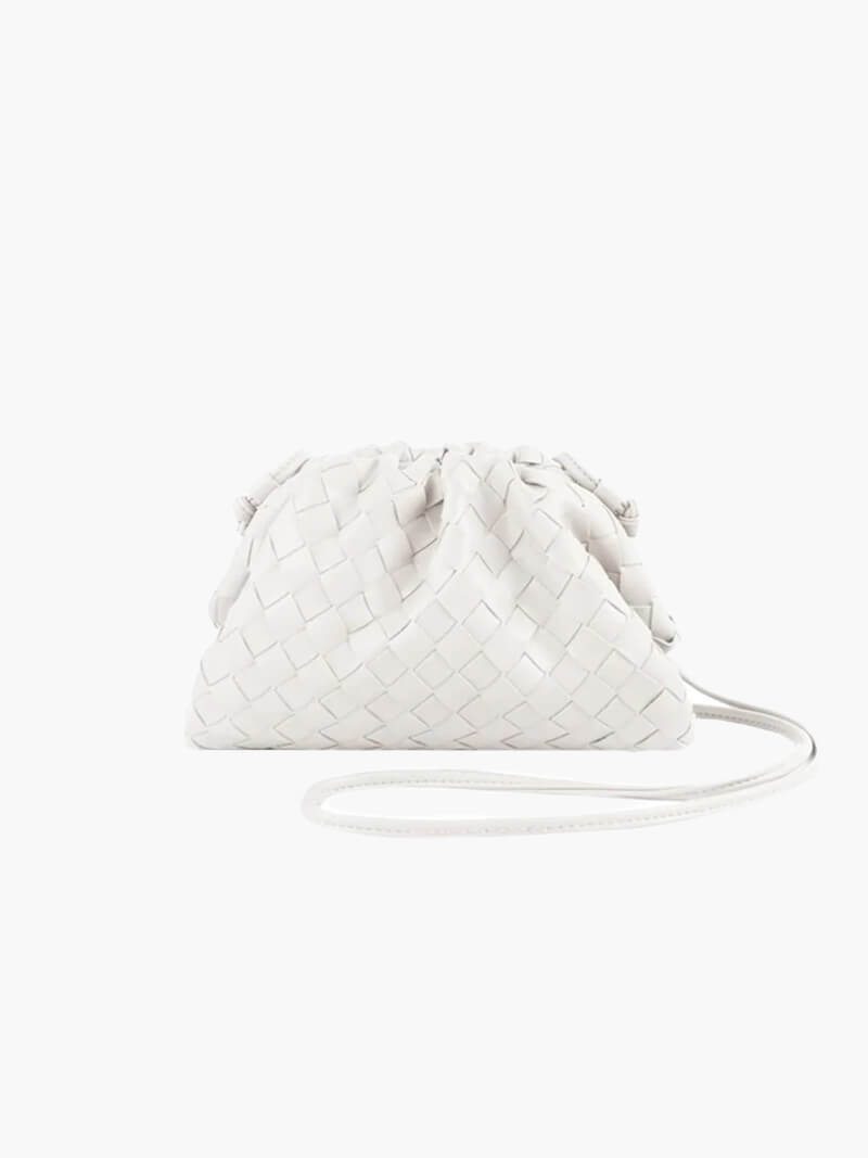 Elegant black woven shoulder bag for women, a minimalist and chic accessory for any occasion.