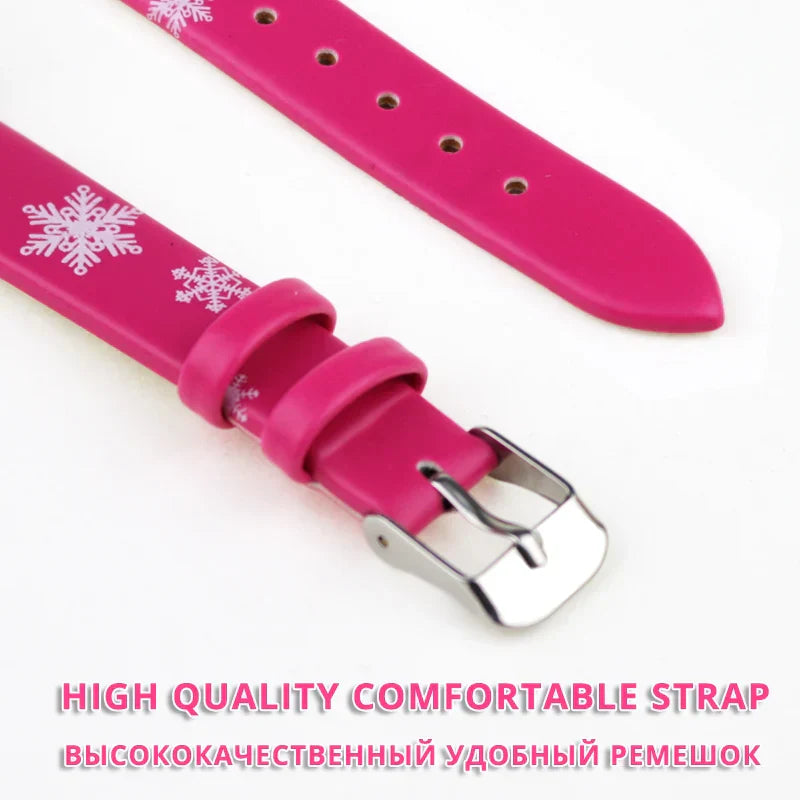 Children's Frozen Elsa watch with clear time-telling display & durable blue leather band; ideal gift for kids.