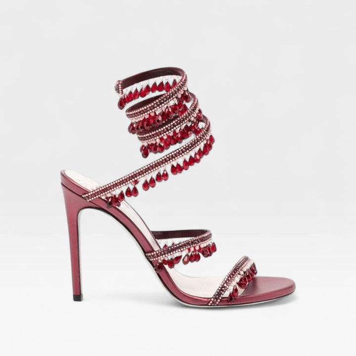 Women's gold strappy block heels with intricate crystal designs, ultimate wedding footwear.