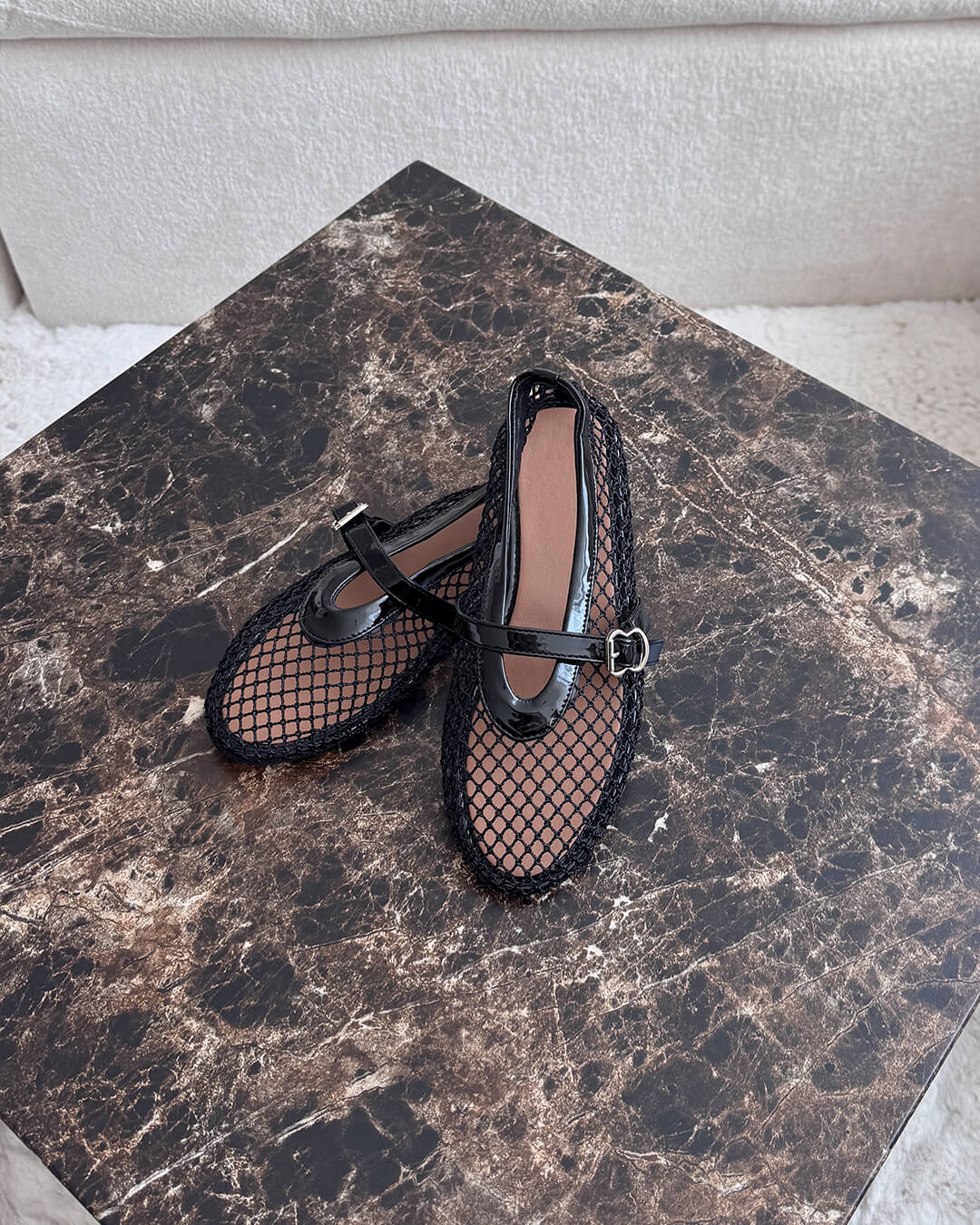 Apricot Mesh Ballet Flats with Secure Strap, modern & lightweight women's everyday shoes.