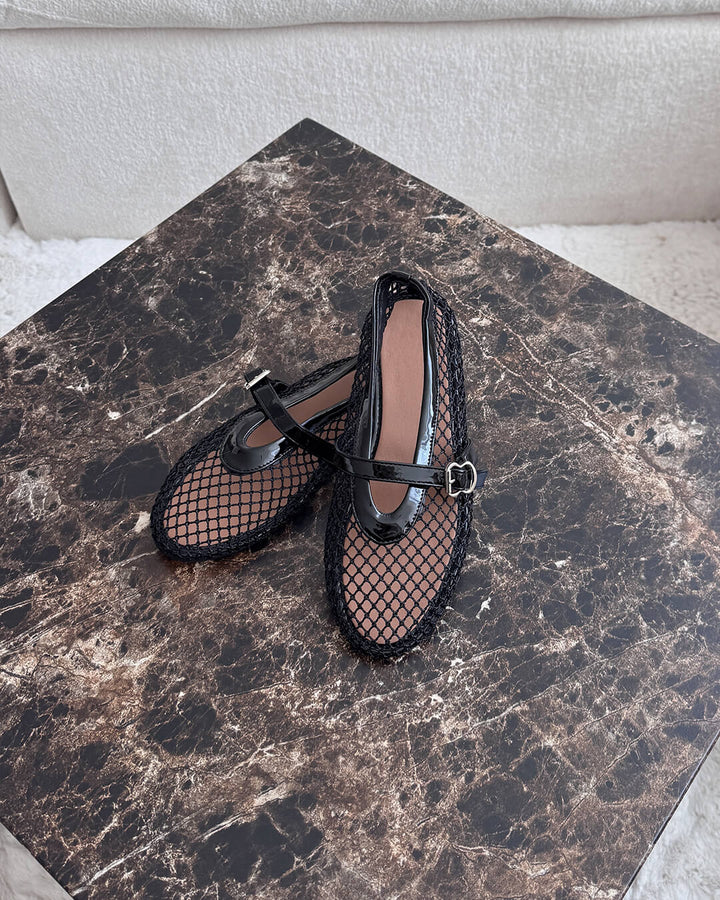 Apricot Mesh Ballet Flats with Secure Strap, modern & lightweight women's everyday shoes.